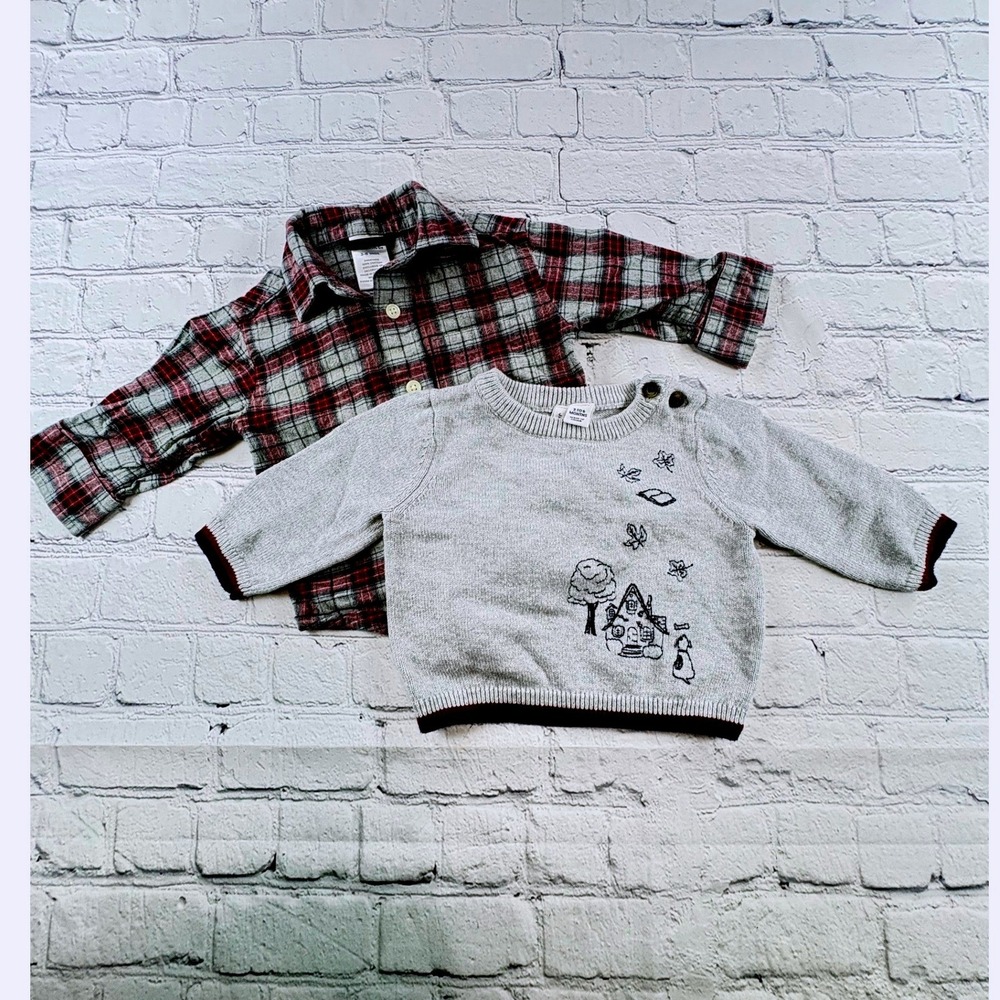 Gymboree Janie & Jack Shirt & Sweater Infant 3-6 Months Red Grey Plaid